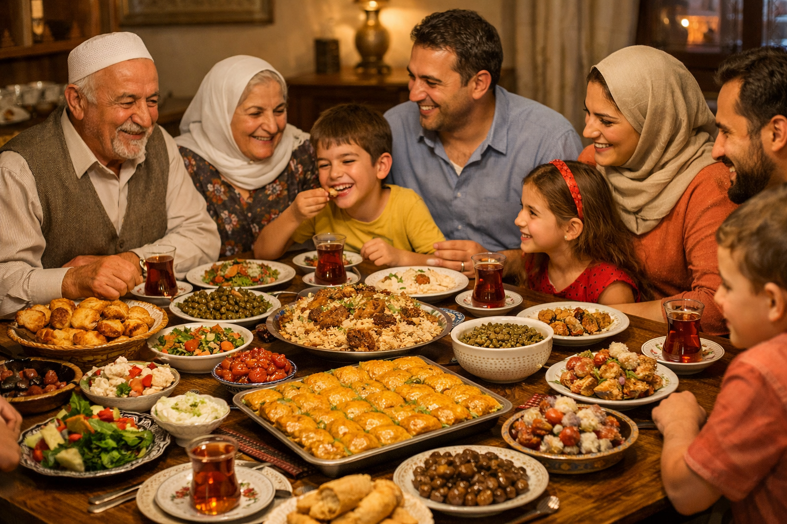 Geleneksel Turk bayram sofrasi ve aile toplantisi